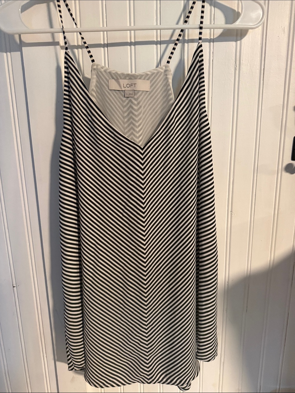 LOFT Black and White Chevron V-Neck Slip Dress